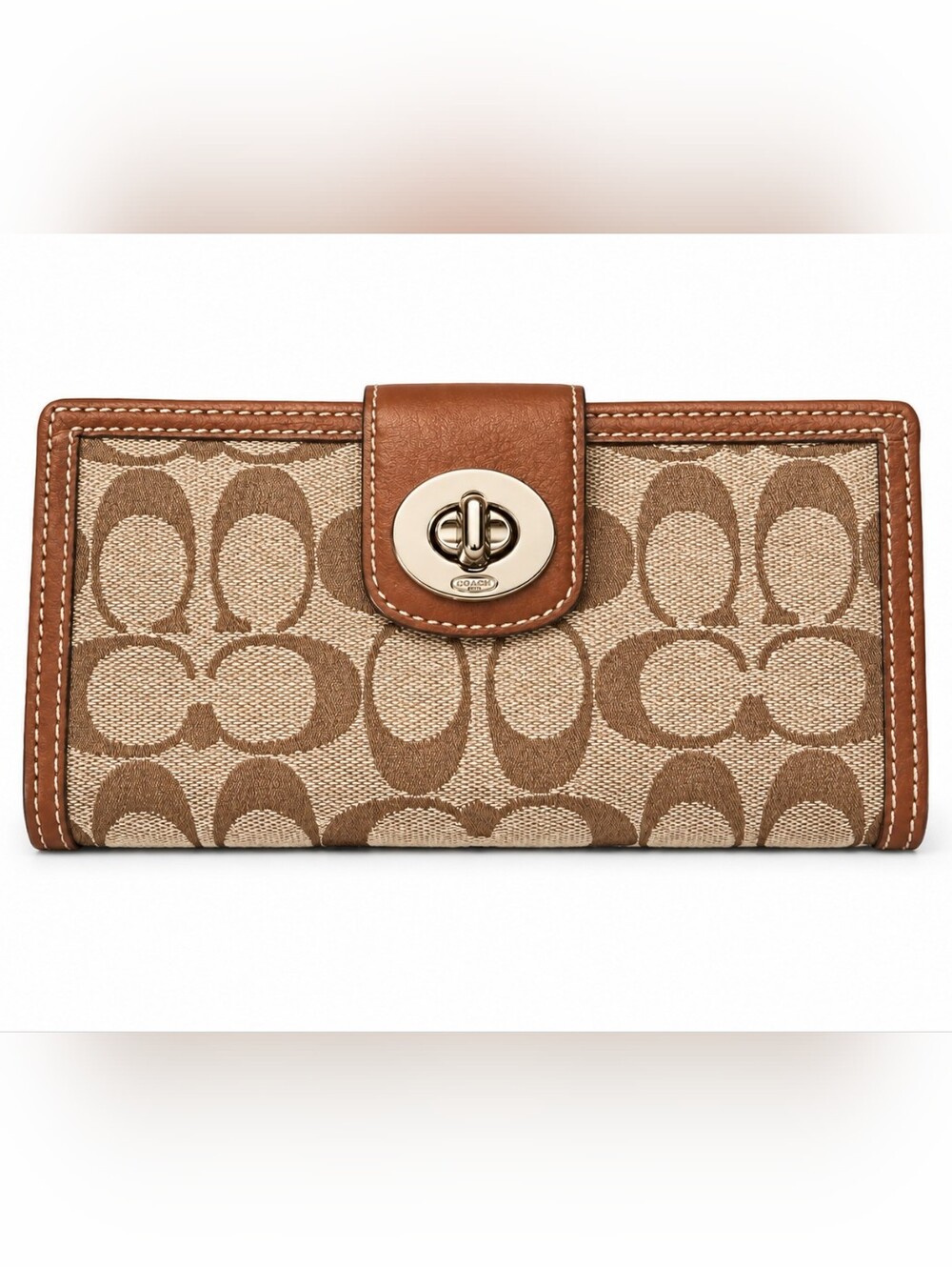 Coach Signature Turnlock Long Wallet Khaki Brown Canvas Leather Y2K EUC - Picture 2 of 13